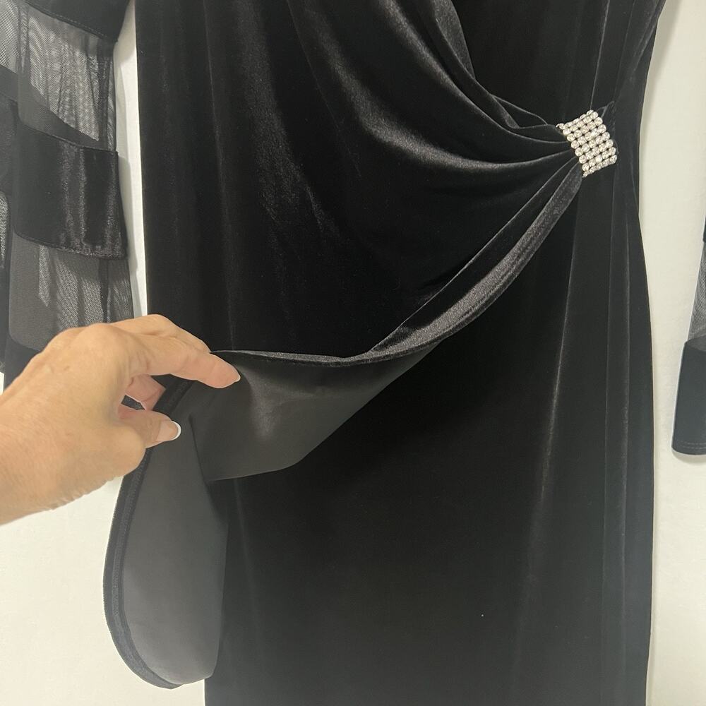 R&M Richards Black Formal Dress 14 Bell Sleeves Faux Wrap Rhinestones Evening - Picture 5 of 11